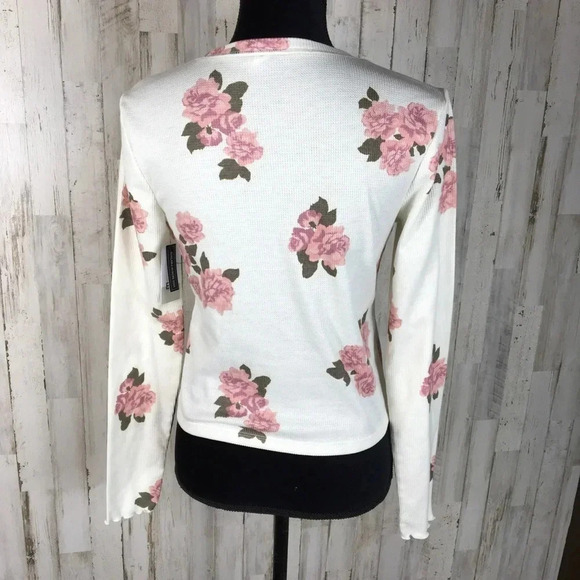 BP Nordstrom Thermal Rose Floral Top Waffle Knit S - Picture 4 of 6